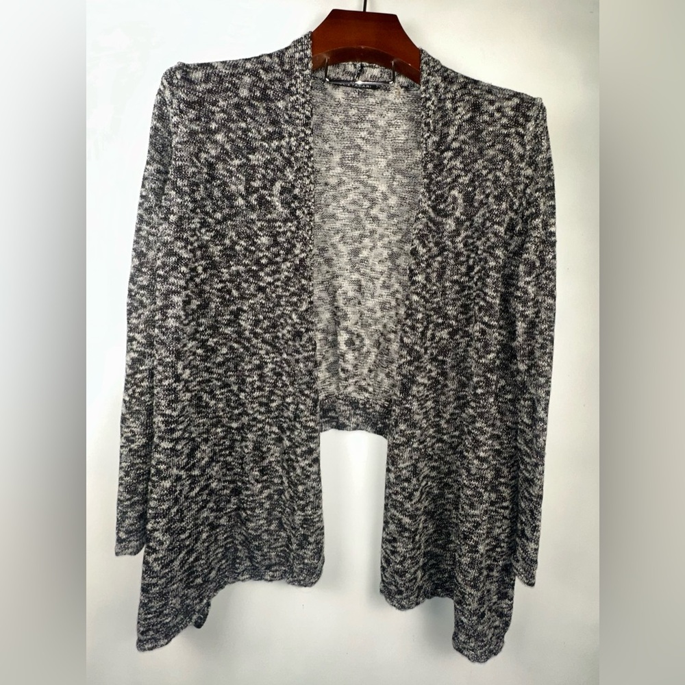 Elie Tahari‎ Womens M Sheer Knit Open Front Long Sleeve Draped Cardigan Black